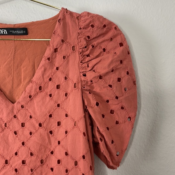 Zara Perforated Embroidery Balloon Sleeve Dress - Picture 8 of 15